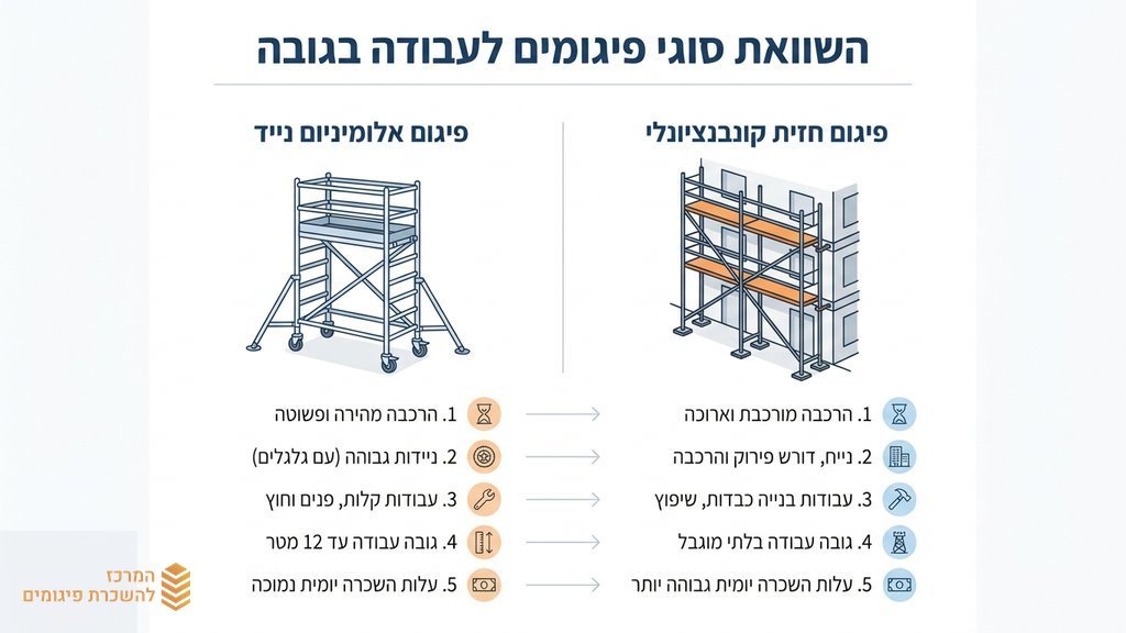 סוגים שונים של פיגומים באתר בנייה