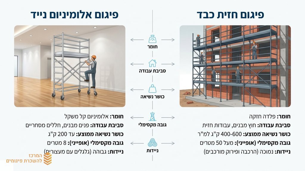 מגוון סוגי פיגומים באתרי עבודה שונים