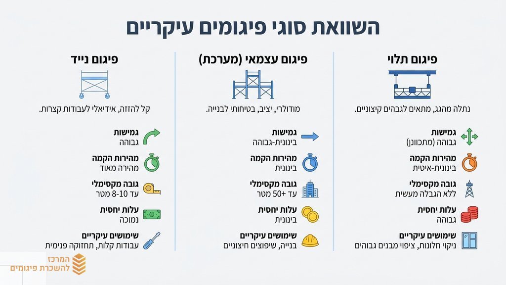 סוגים שונים של ציוד לעבודה בגובה במחסן מקצועי