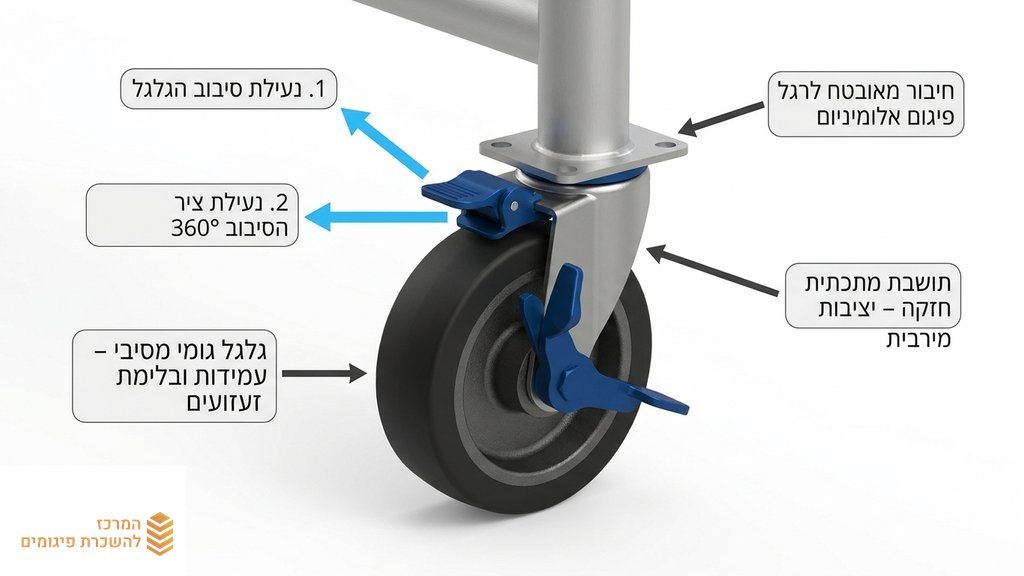 מנגנון נעילה וגלגלים של פיגום נייד