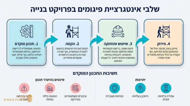 פועלים עובדים בבטחה על פיגום מודולרי באתר בנייה