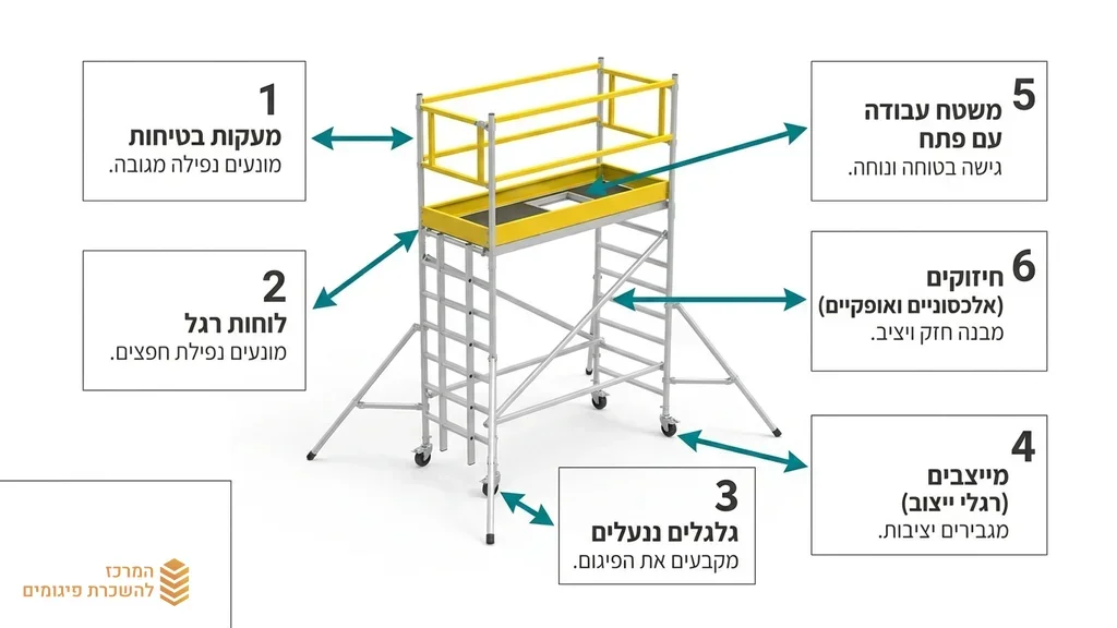 פיגום נייד תקני מאלומיניום מורכב באתר עבודה