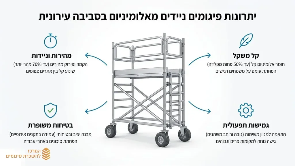 פיגום אלומיניום נייד על גלגלים באתר עבודה
