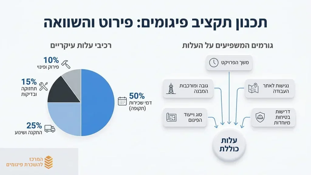 שרטוט הנדסי של פיגומים על שולחן עבודה עם קסדת בטיחות