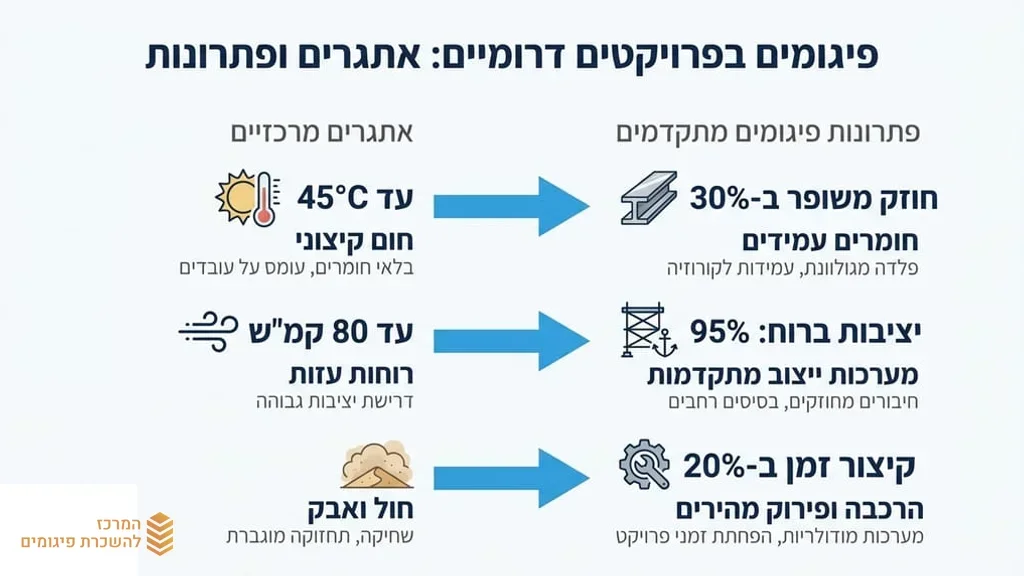 אתר בנייה מודרני בעיר דרומית עם מערכת תמיכה חיצונית