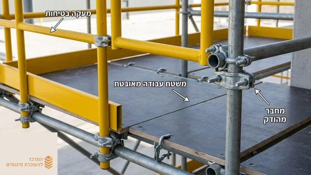 תקריב של מעקות בטיחות ומשטחי דריכה תקניים