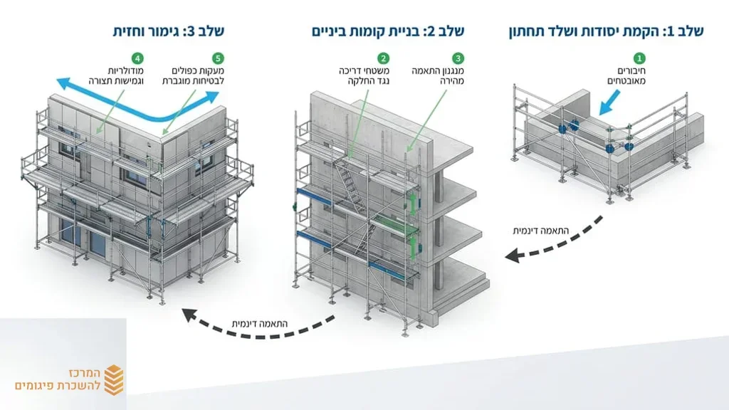 מערכת פיגומים מודולרית מתקדמת עשויה אלומיניום המותאמת לחזית מבנה בבנייה